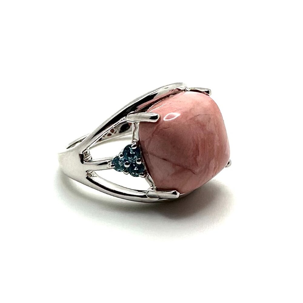 Paul Deasy Sunset Pink Opal & Swiss Blue Topaz 925 Sterling Silver Ring Size 6